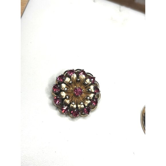 Barclay Vintage Gold Tone Brooch With Pink Rhinestones and circle brooch bundle - Picture 6 of 9